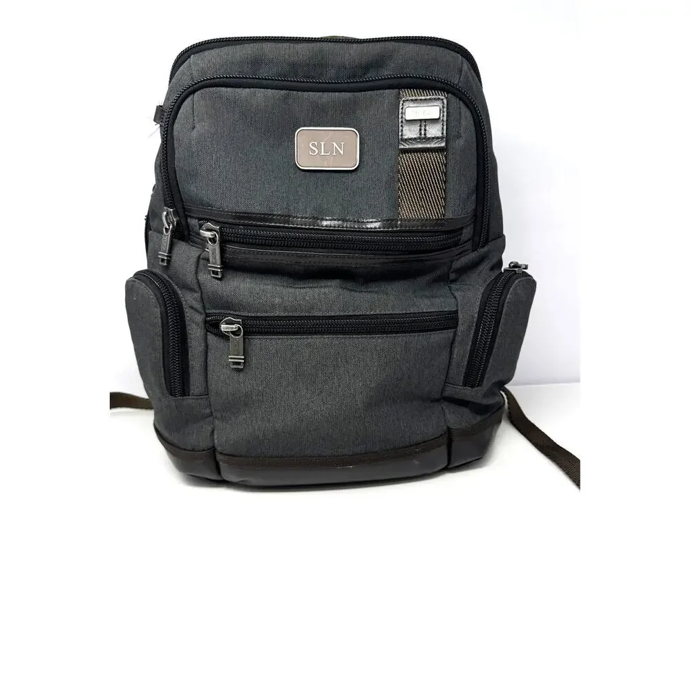 TUMI Alpha Bravo Parrish Laptop Backpack Charcoal Gray Brown Leather Trim